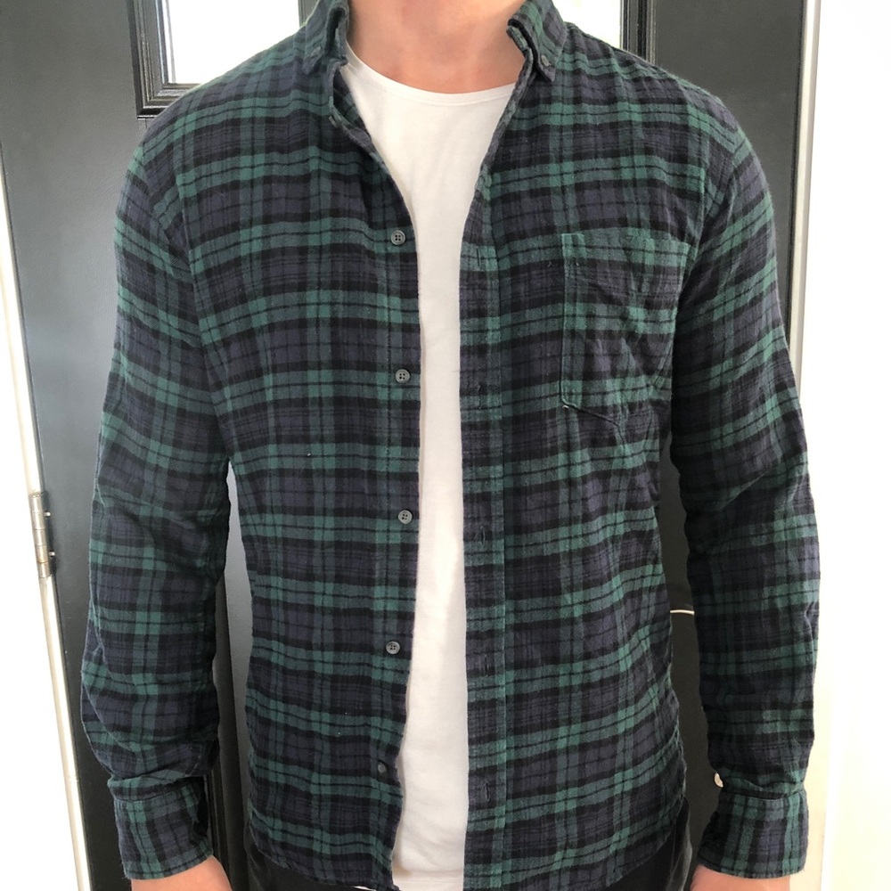 Men’s Lost highway blue and green button down small